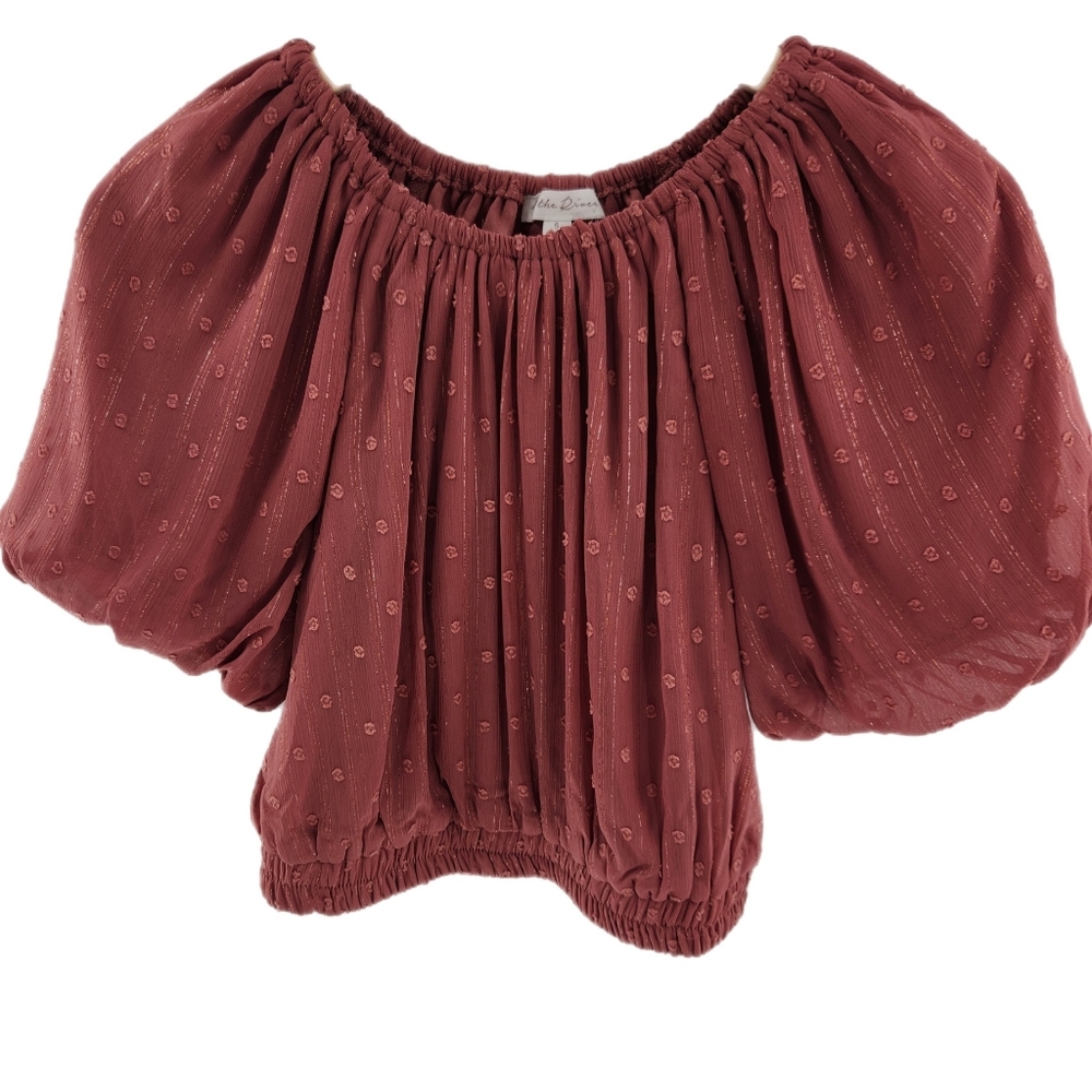 By the River Rose Cropped Ballon Sleeve Womens Top Size Small NWOTS